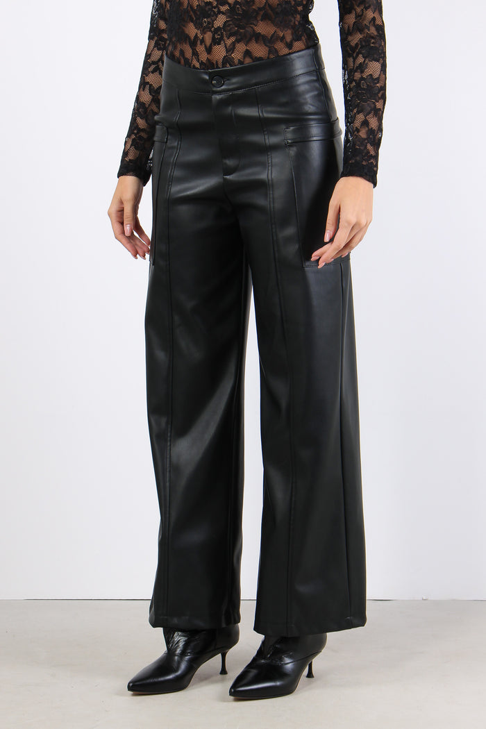 Pantalone Ecopelle Tasche Late Nero-6