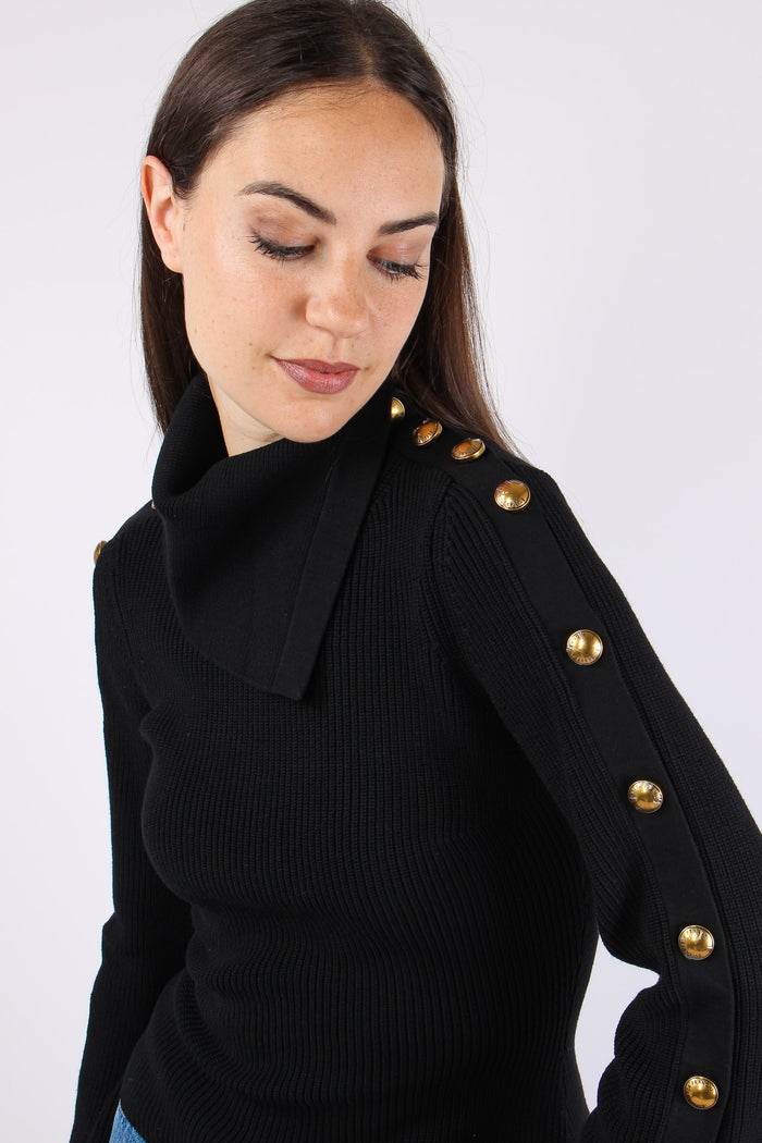 Maglia Bottoni Manica Nero-8