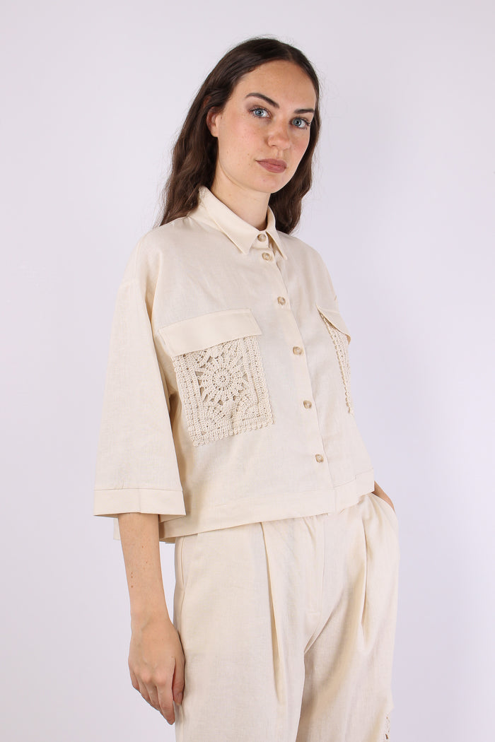 Camicia Tasca Macrame Beige-4