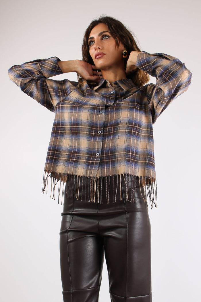 Camicia Scozzese Frange Beige/blu-3
