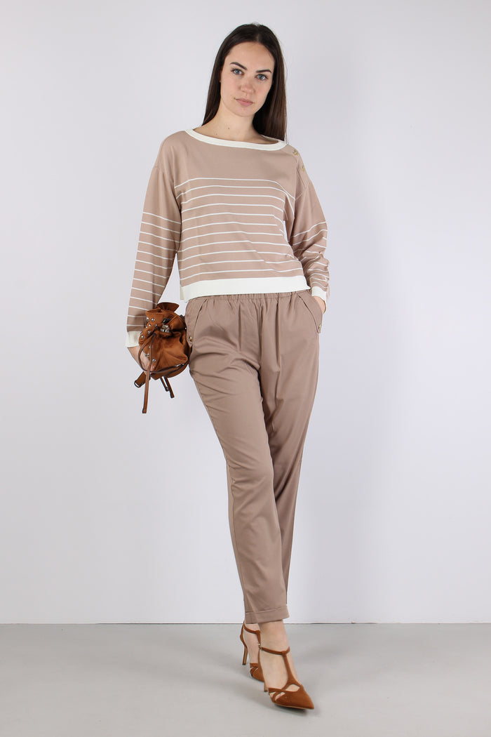 Maglia Riga Scollo Barca Almond/white-3