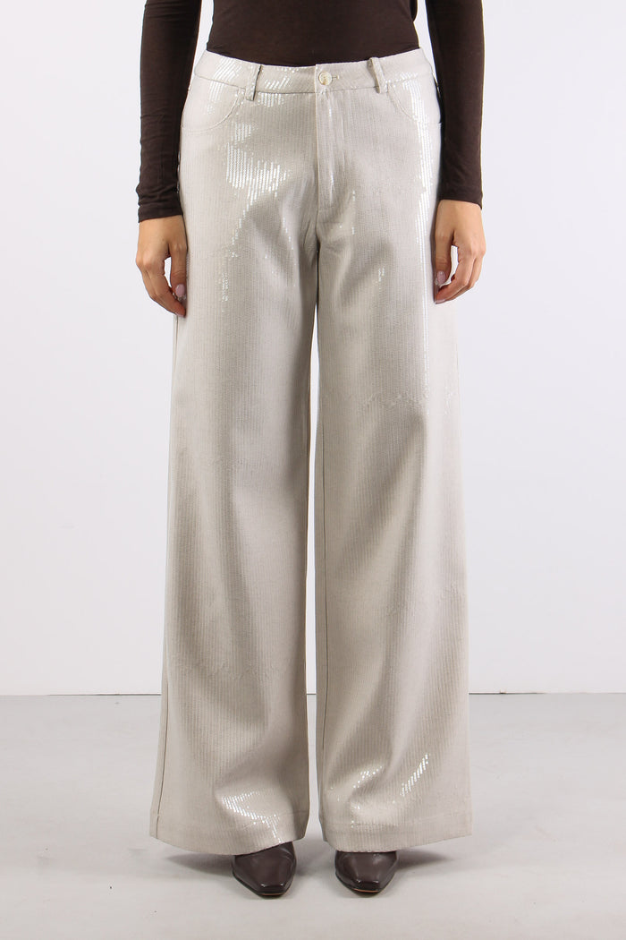 Pantalone Palazzo Paillettes Ecru-2