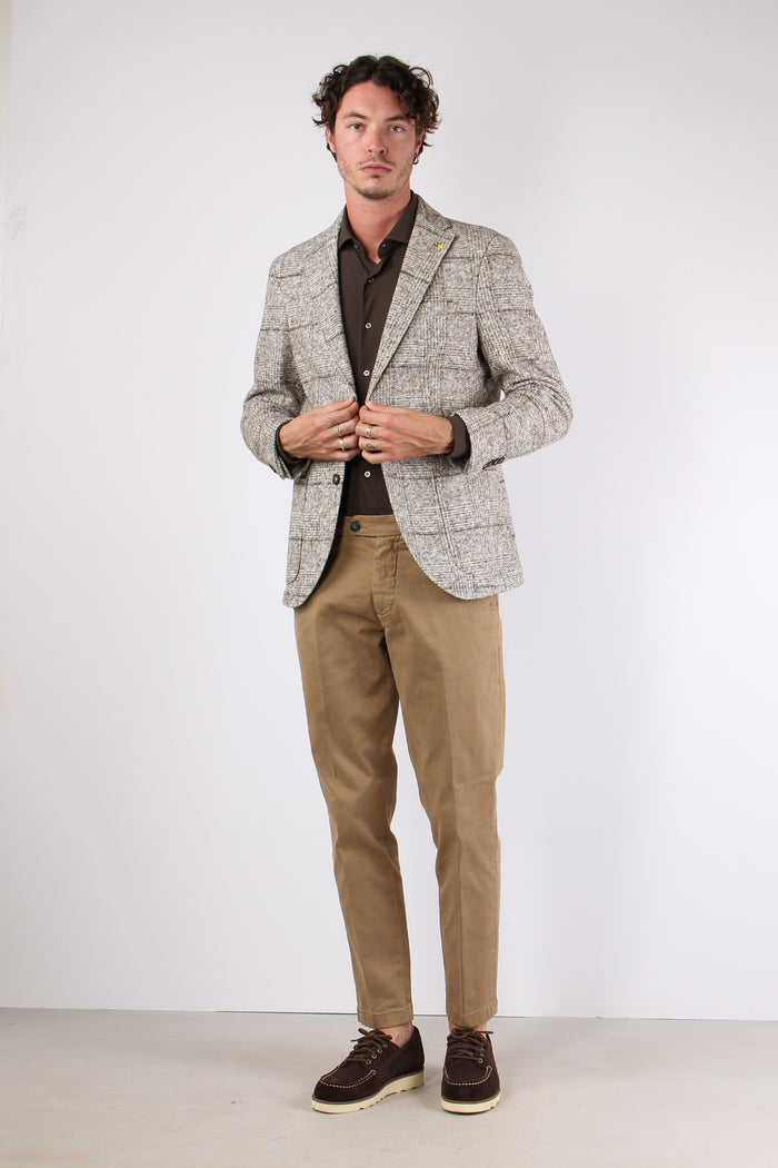 Giacca Lana Maxi Qaudri Panna/grigio-3