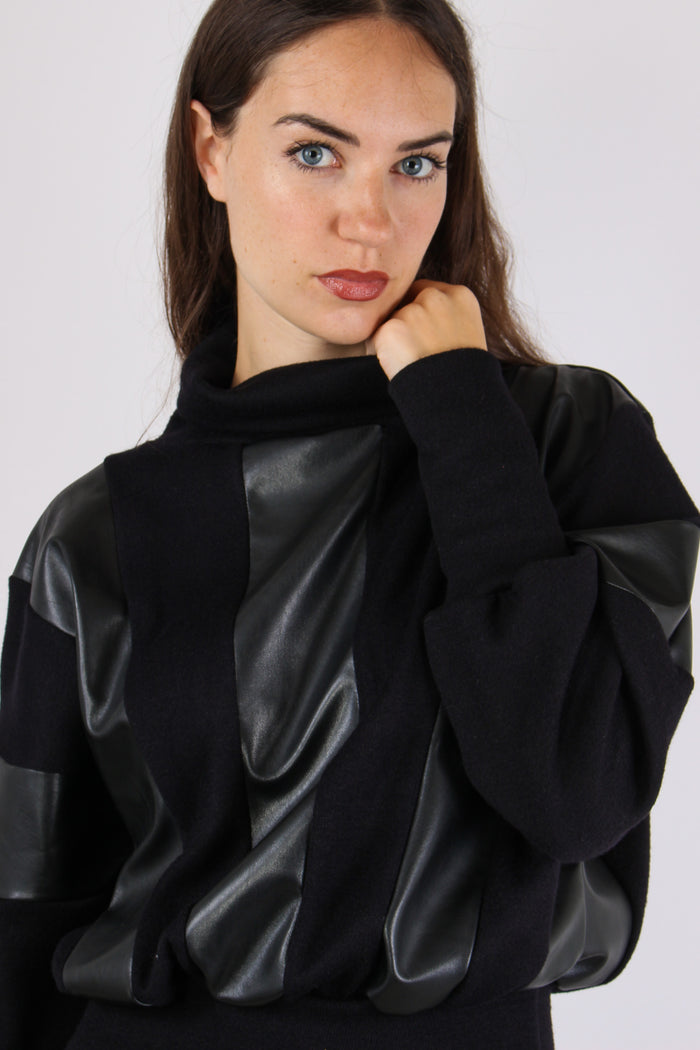 Maglia Inserto Ecopelle Nero-8