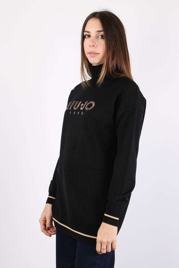 Maglia Collo Alto Logo Lurex Nero/cammel-5