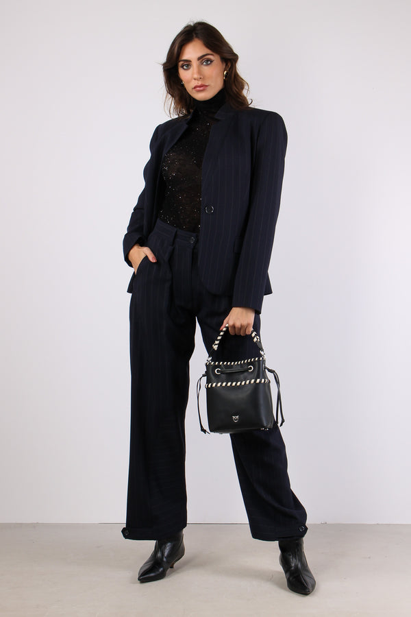 Pastasfoglia Pantalone Gessato Blu/bianco