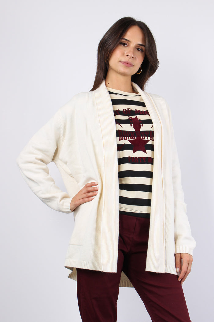 Cardigan Inserto Costina Lungh Latte-5