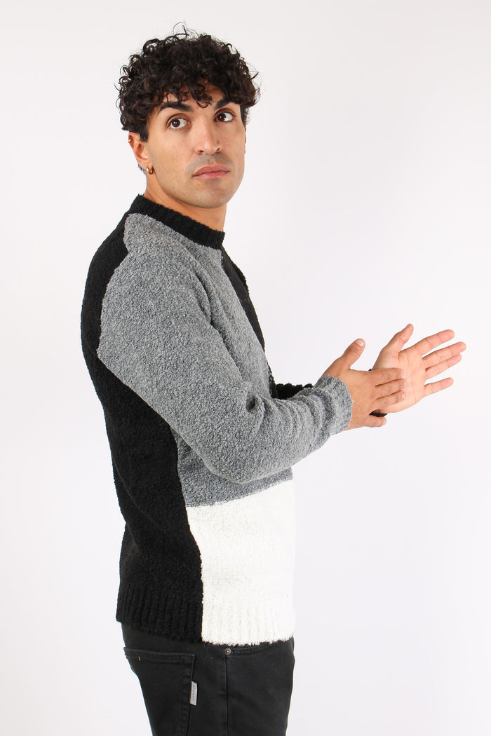 Maglia Boucle Colorblock Nero-6