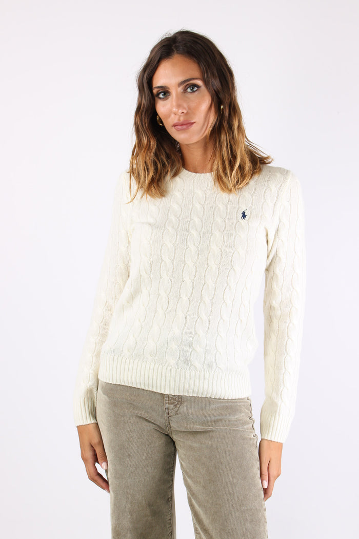Maglia Girocollo Trecce Misto Lana Authentic Cream-2