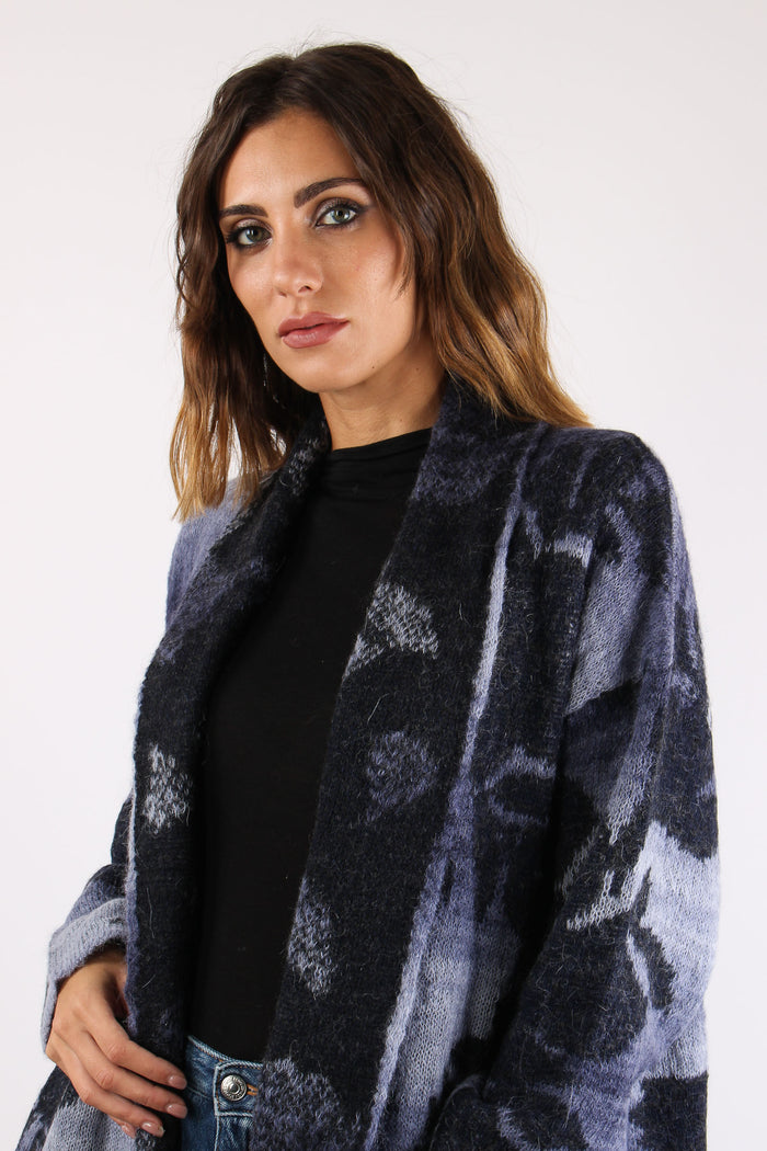 Cardigan Aperto Fiori Grigio/beige-6