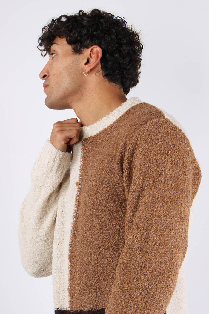 Maglia Boucle Colorblock Ecru-6