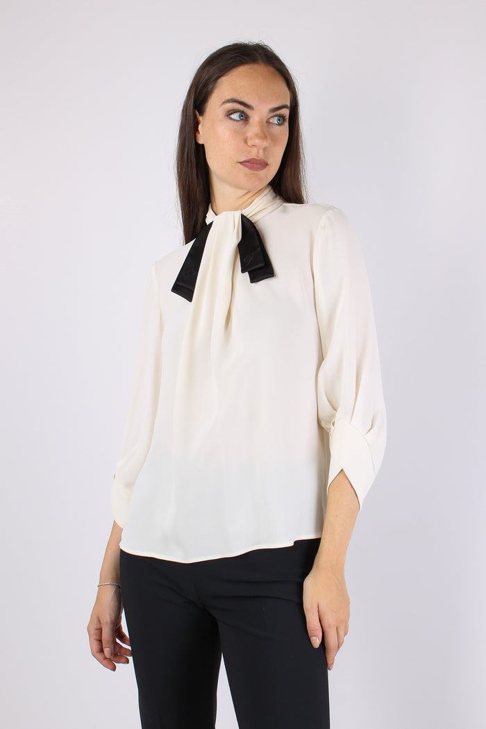Blusa Georgette Cravatta Burro/nero-5