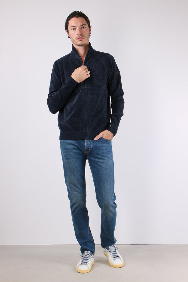 Maglia Zip Ciniglia Blue Black
