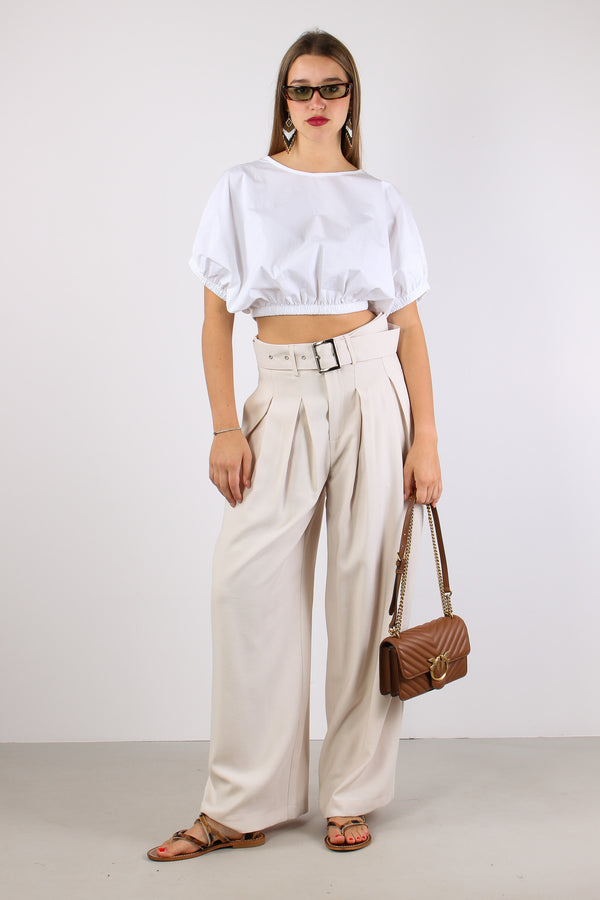 Pantalone Multi Pences Cintura Sabbia