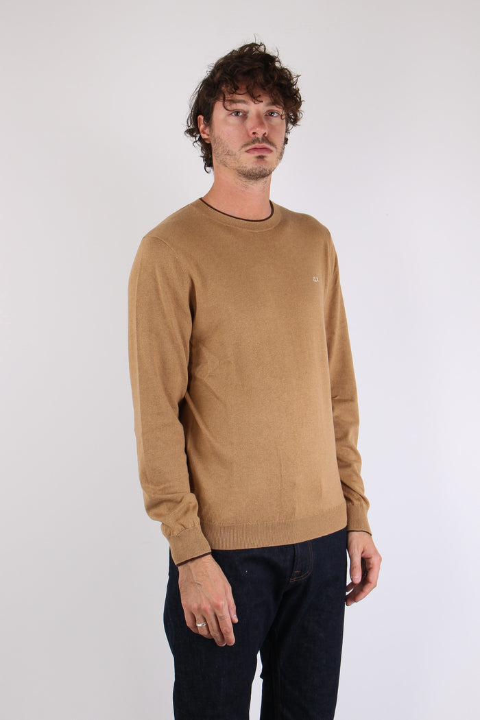 Maglia Girocollo Profilo Contrasto Cammello-7