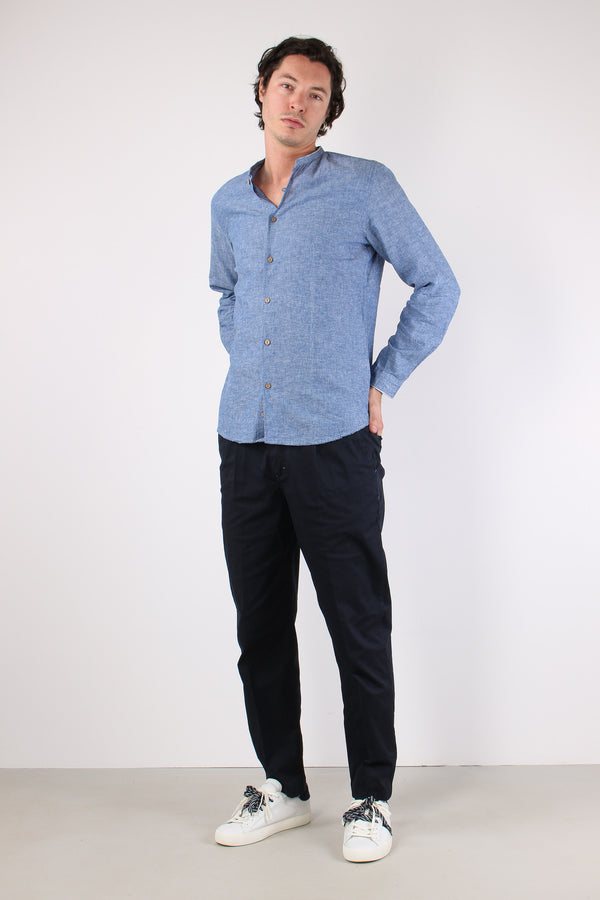 Camicia Lino Coreana Blu-2