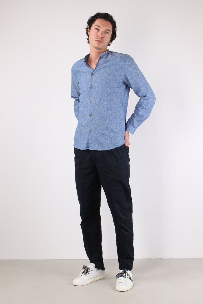 Camicia Lino Coreana Blu-2