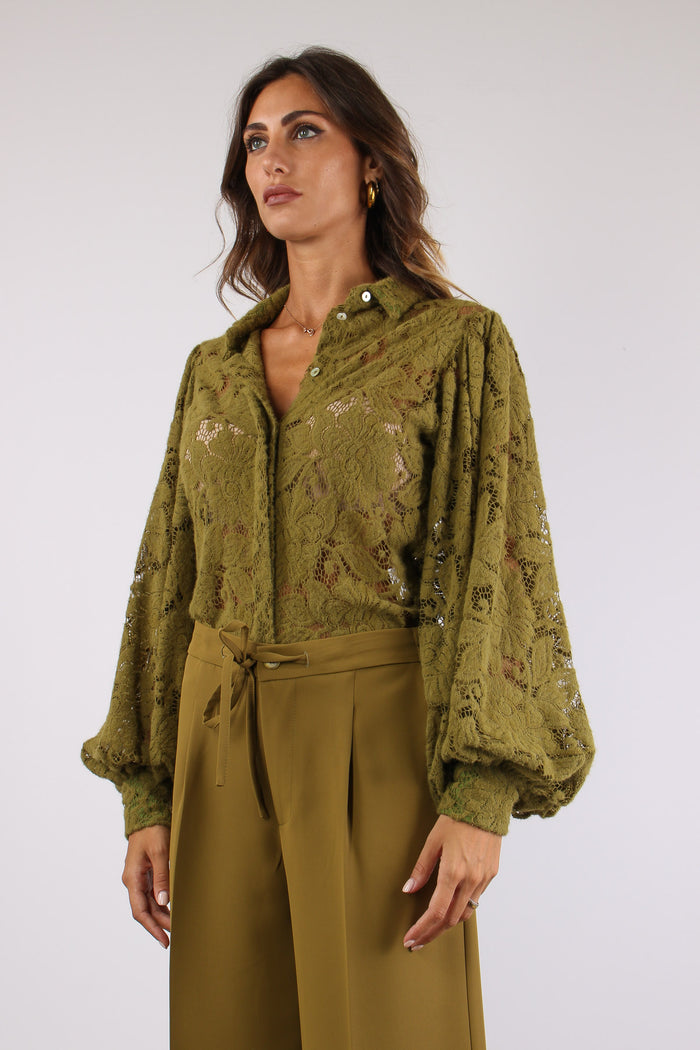 Camicia Pizzo Lana Manica Ampi Olio-3