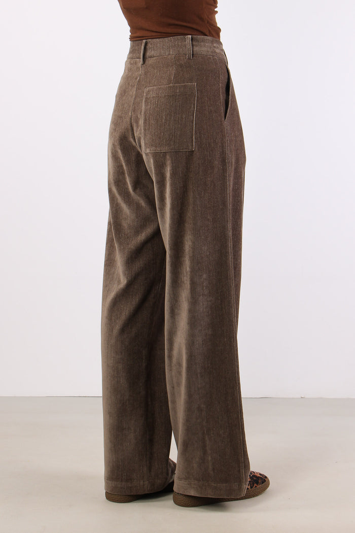 Pantalone Palazzo Velluto Liscio Fango-7