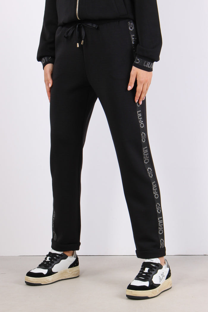 Pantaloni Modal Banda Strass Nero-4