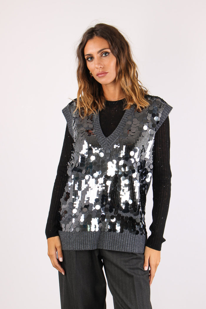 Gilet Maxi Paillettes Grigio-2