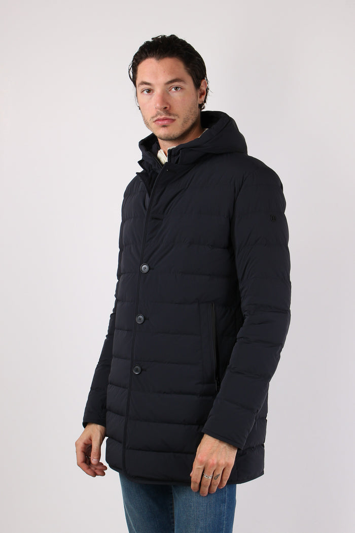 Piumino Lungo Trapuntato Blu Scuro-6