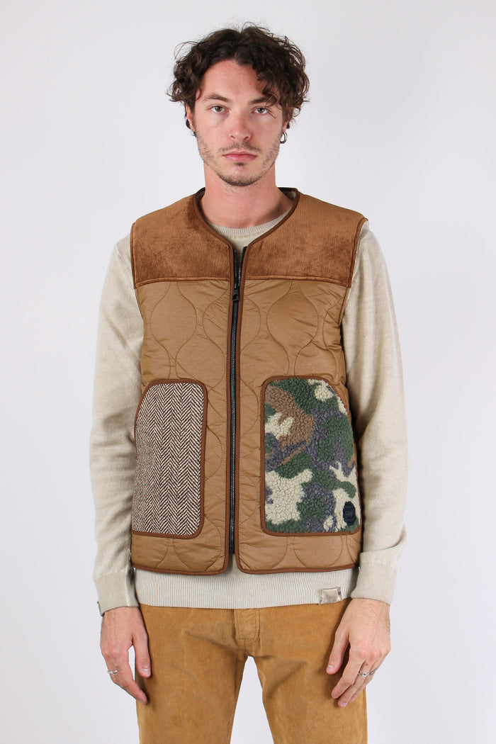 Gilet Trapunta Patch Beige-2