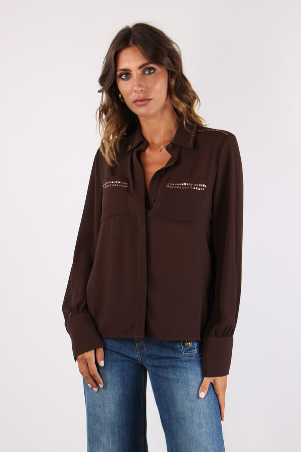 Adero Camicia Inserto Pailettes Chocolat-2