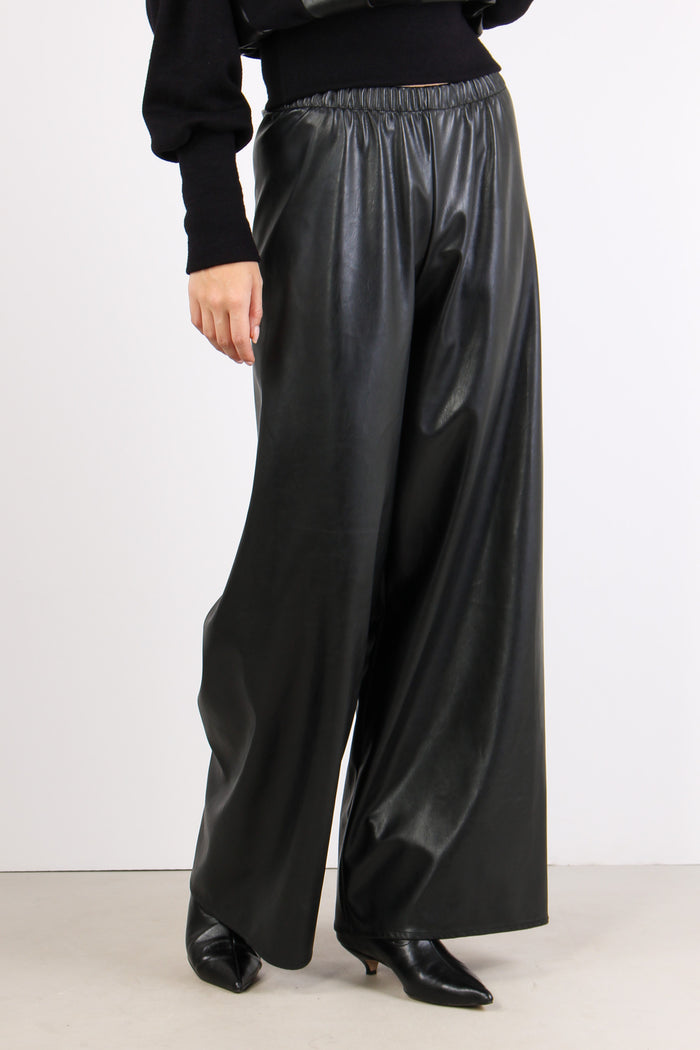 Pantalone Scampanato Ecopelle Nero-5