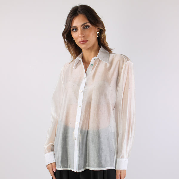 Camicia Over Mussola Strass Bianco-2