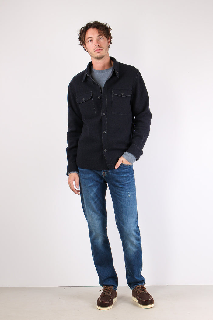 Giacca Camicia Taglio Vivo Blu