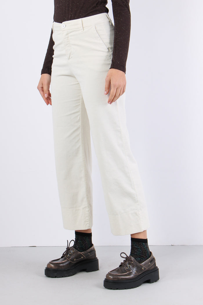 Pantalone Cropped Velluto Mill Burro-3