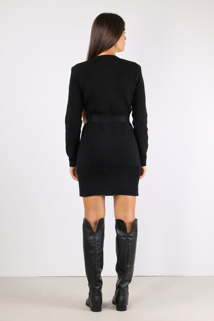 Abito In Maglia Bottoni Nero-4