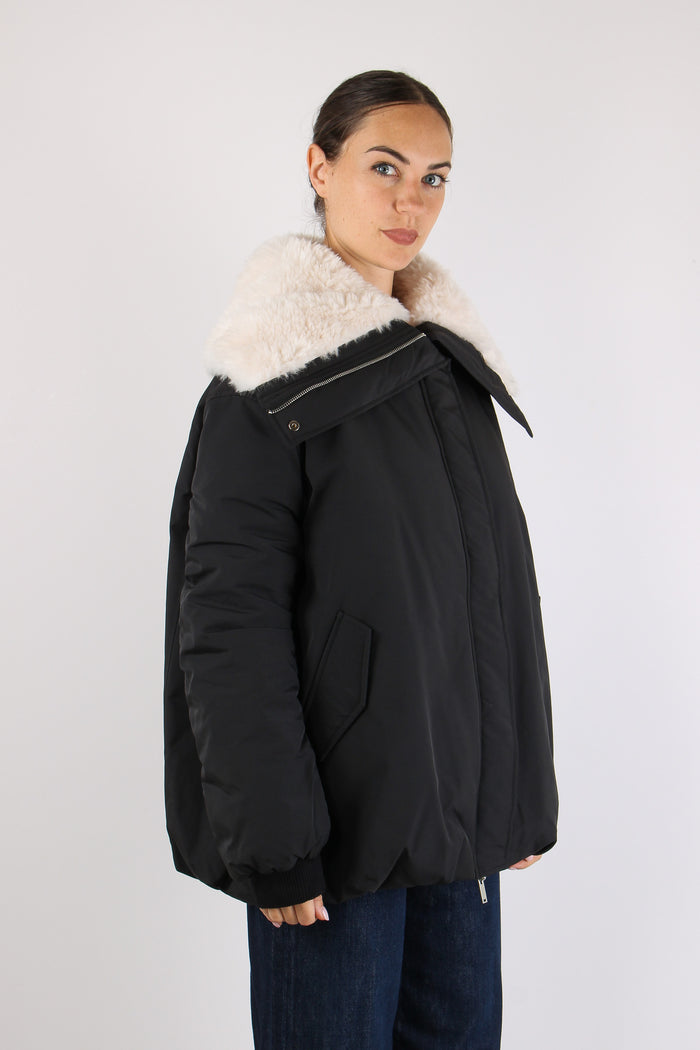 Bomber Nylon Over Interno Pelo Nero-7