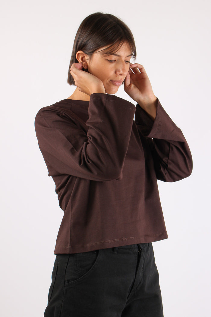 T-shirt Cotone Manica Svasata Marrone-6