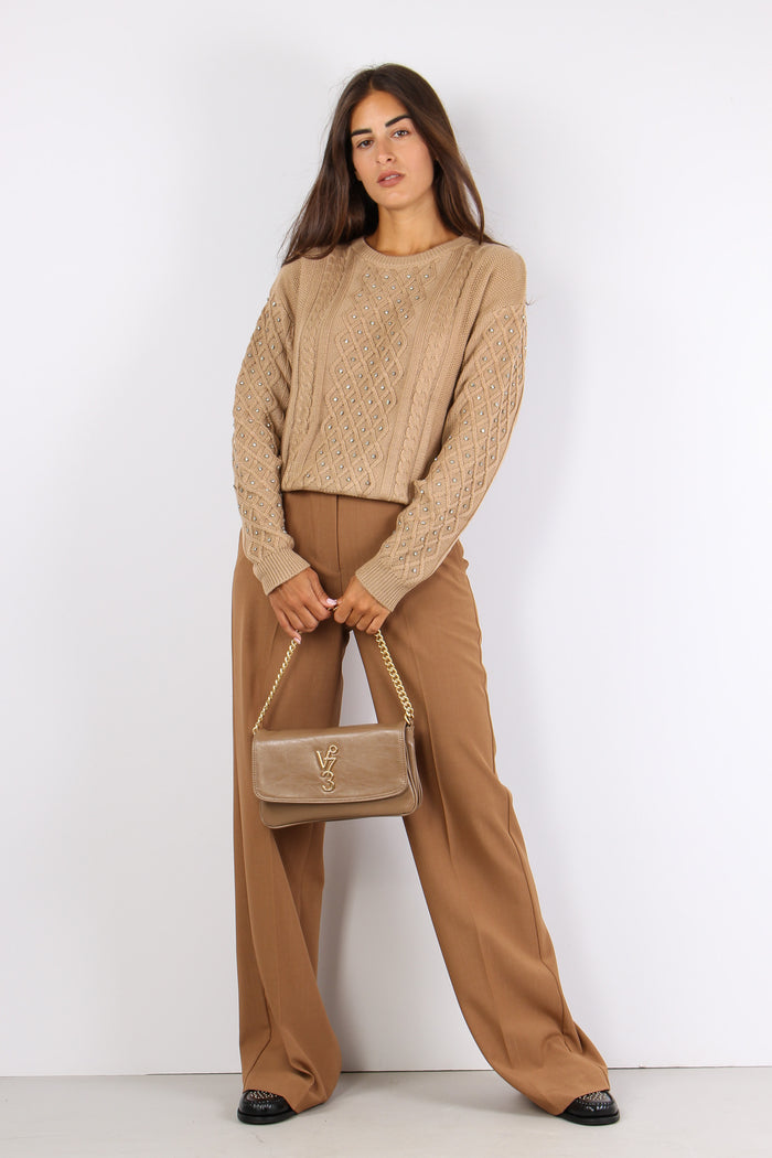 Emiliana Maglia Treccia Strass Miele-5