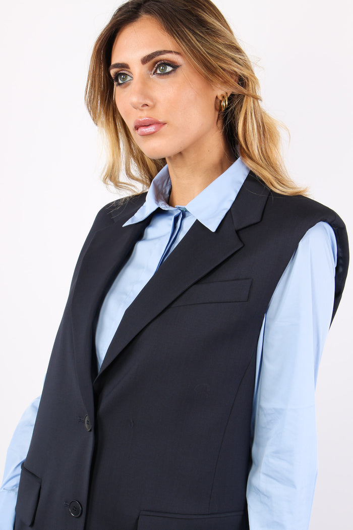 Donna Gilet Fresco Lana Blu-6