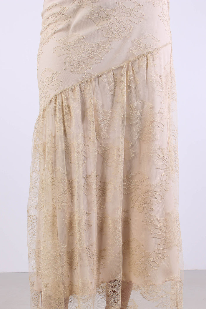 Gonna Lunga Pizzo Pieghe Ivory-7