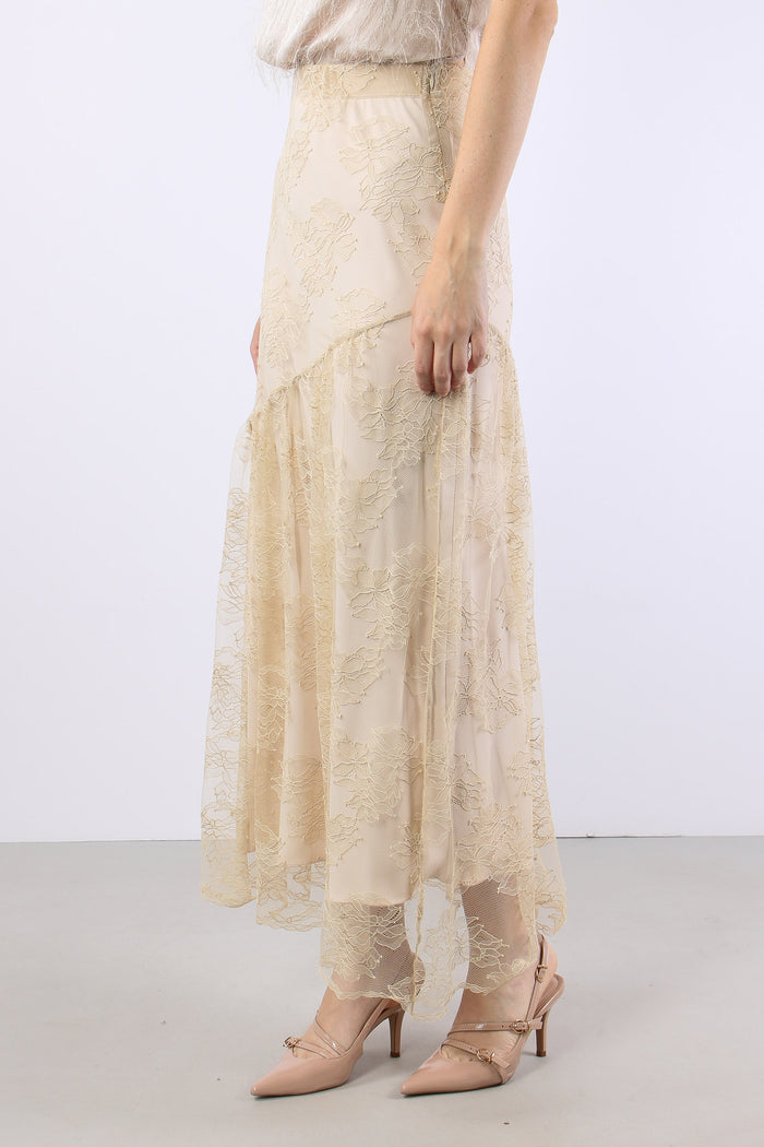 Gonna Lunga Pizzo Pieghe Ivory-3