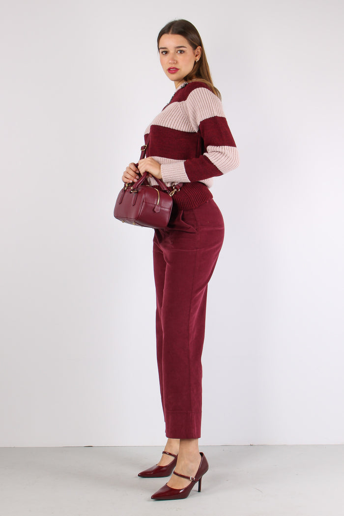 Pantalone Cropped Velluto Mill Bordeuax-5