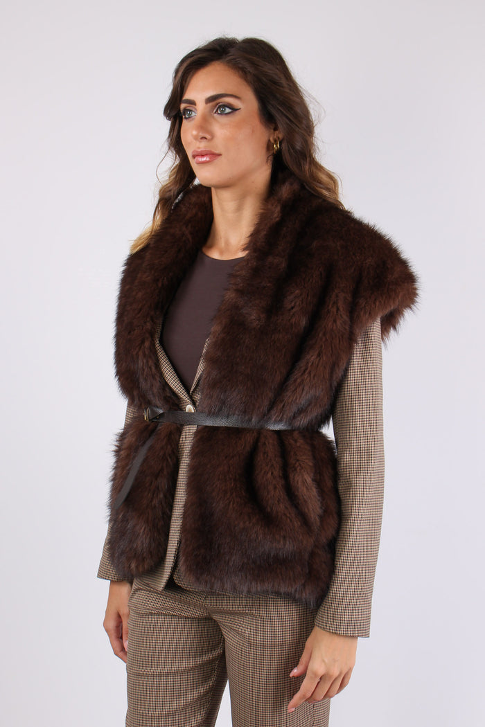 Gilet Ecopelliccia Cintura Moro-3