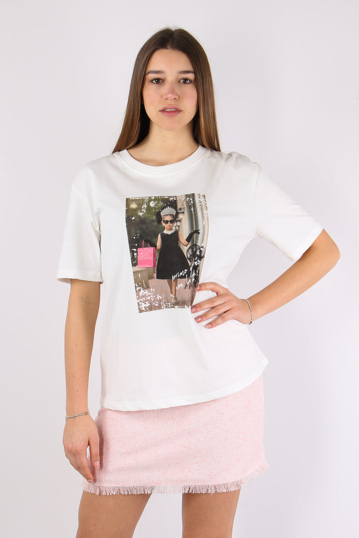 T-shirt Stampa Bimba Corona Panna