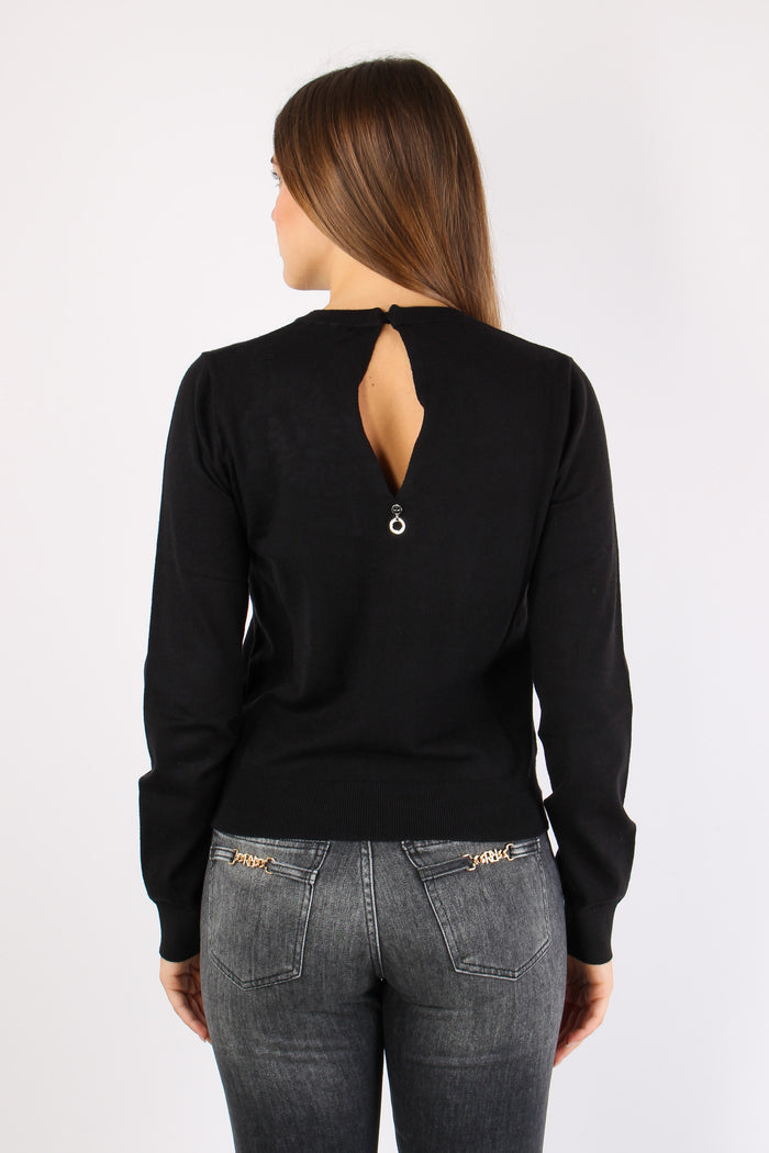 Cretas Maglia Giroccollo Appli Black-5