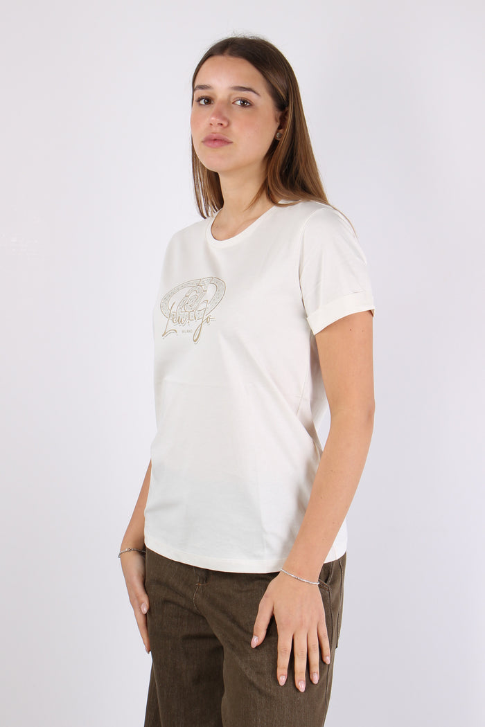 T-shirt Basica Logo Monogram Bianco Latte-7