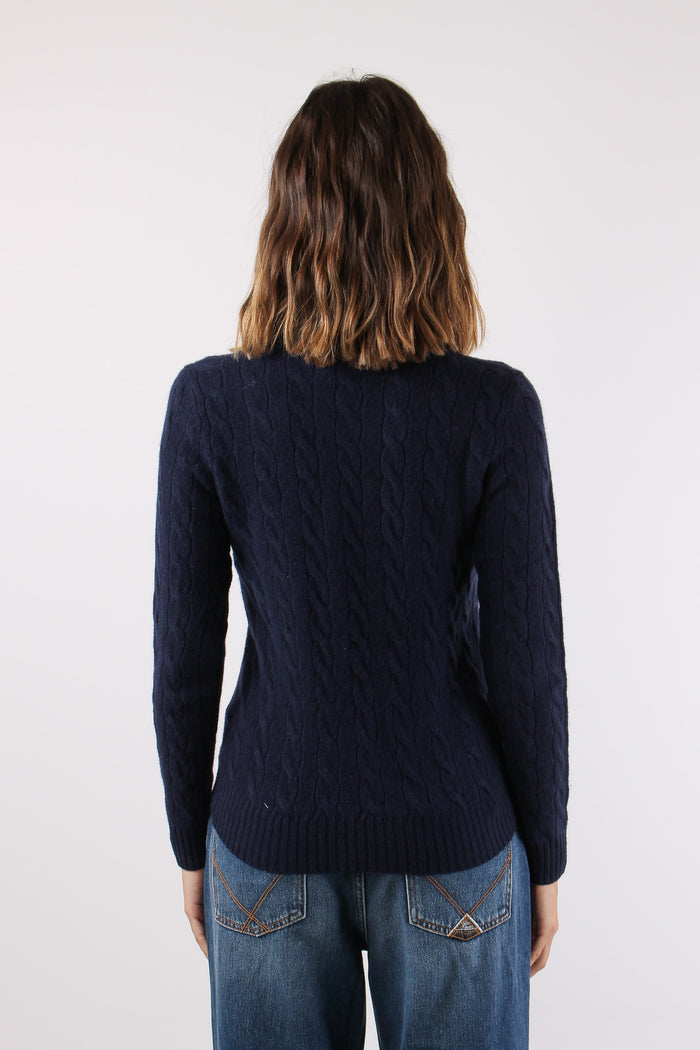 Maglia Girocollo Trecce Misto Lana Hunter Navy-4