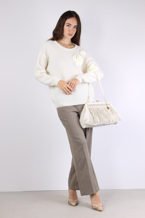 Maglia Over Applicazione Rose Natural