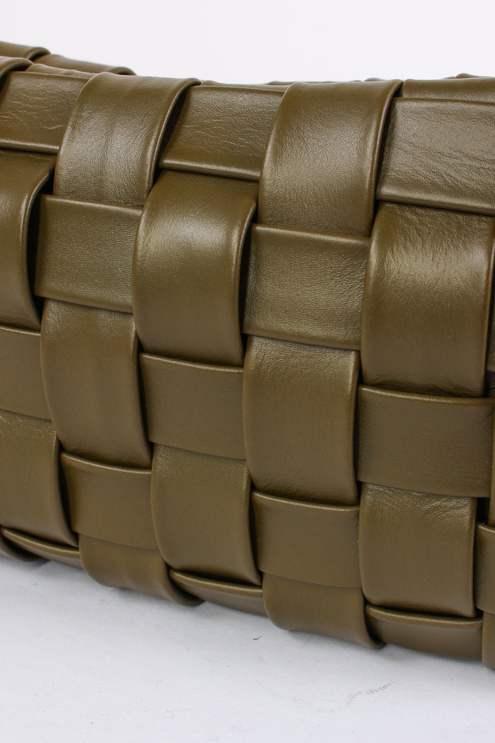 Pochette Intreccio Vera Pelle Verde Militare-6