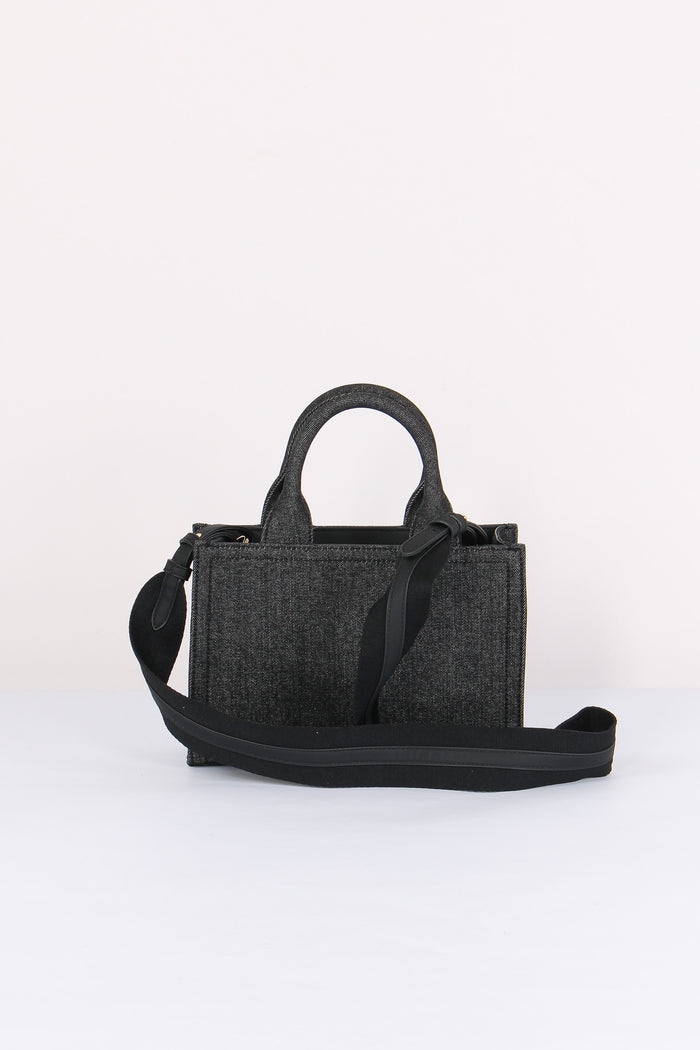 Mini Shopping Effetto Denim Denim Nero-3