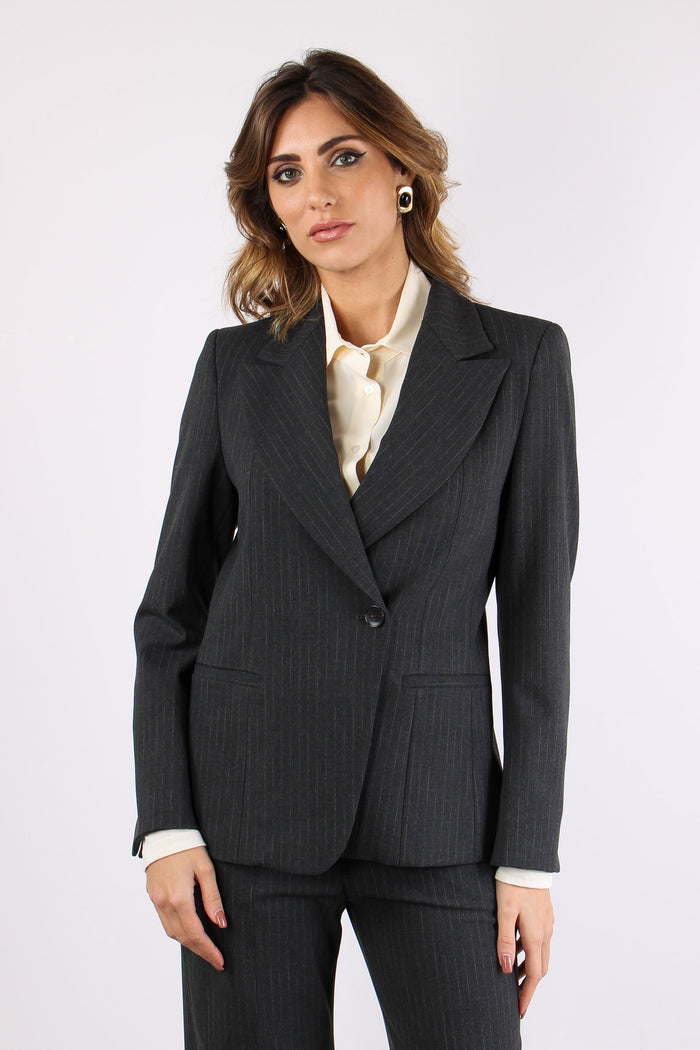 Giacca Gessata Stretch Grigio Scuro-2
