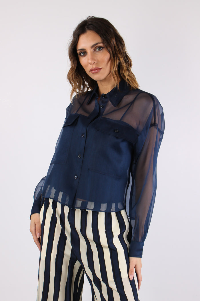 Colomba Camicia Seta Blu-7